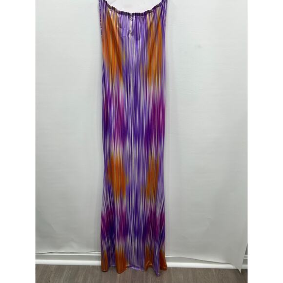 Lilly's Kloset Womens Bandeau Maxi Dress Cutout Strapless Striped Purple Size S - Picture 2 of 8